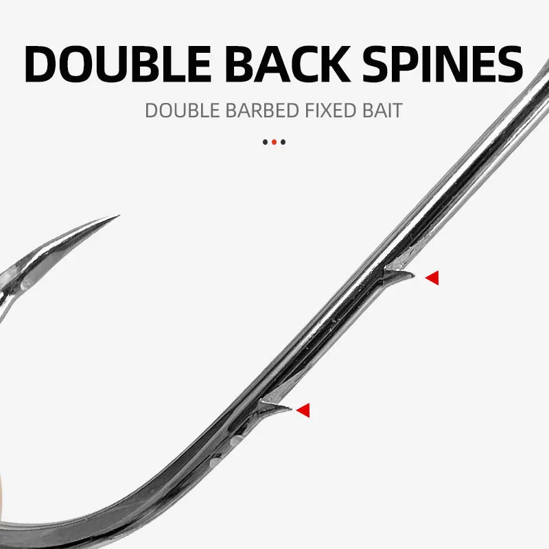 ShareShark 50pcs/box 92247 High Carbon Steel Fish Hook Long Handle with Barbed Curved close-up view