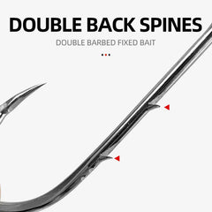 ShareShark 50pcs/box 92247 High Carbon Steel Fish Hook Long Handle with Barbed Curved close-up view