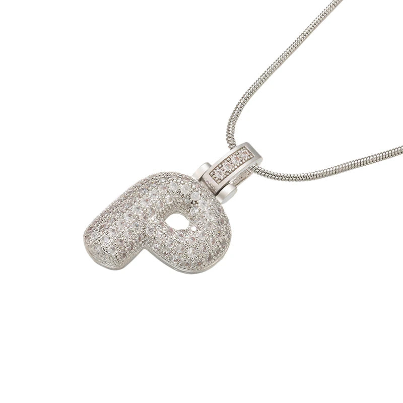 Silver Bubble Initial Letter Necklace | Customizable 26 Letters Pendant Jewelry for additional angle
