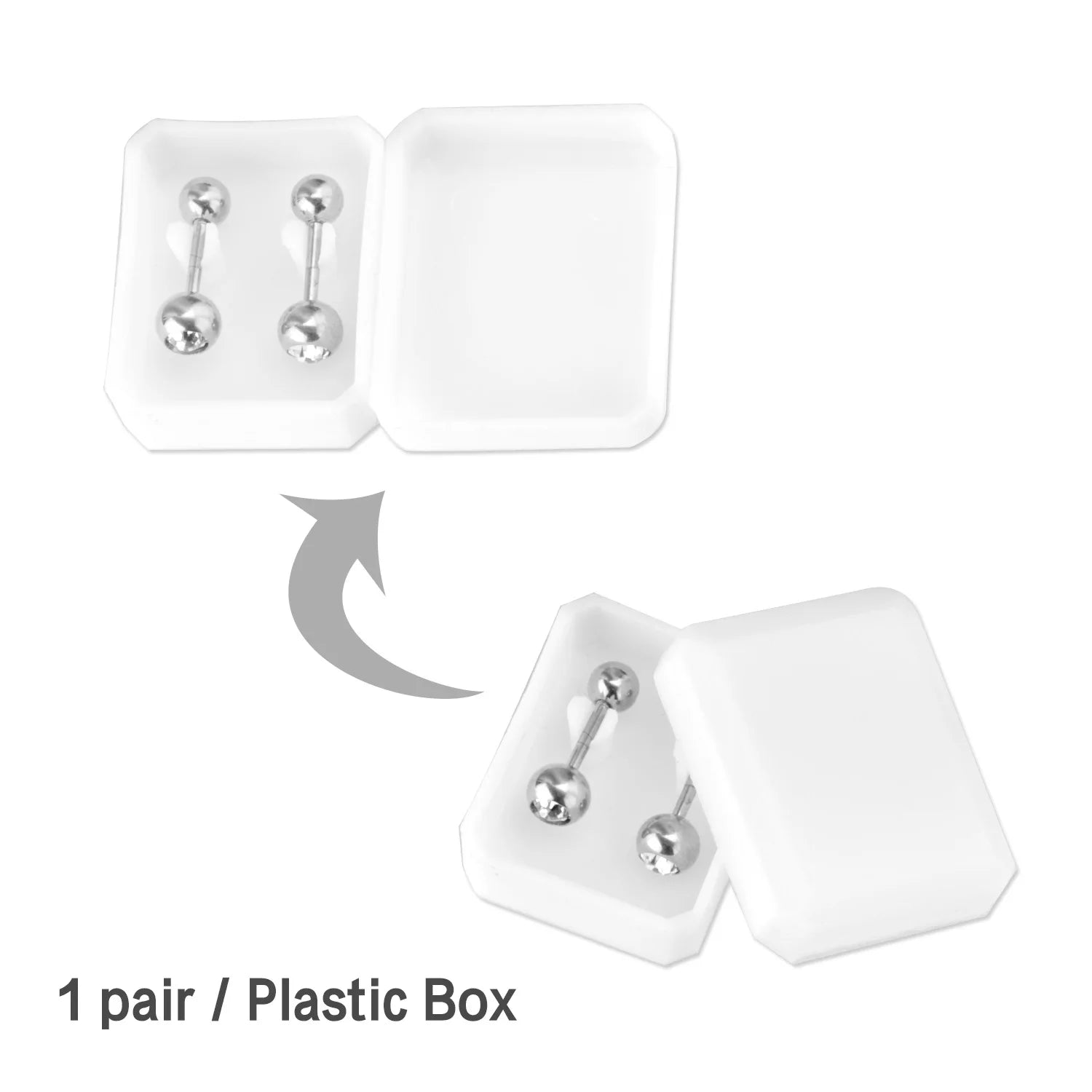 LUXUSTEEL White Black Crystal Earrings | Stainless Steel Round CZ Studs with Screw additional angle