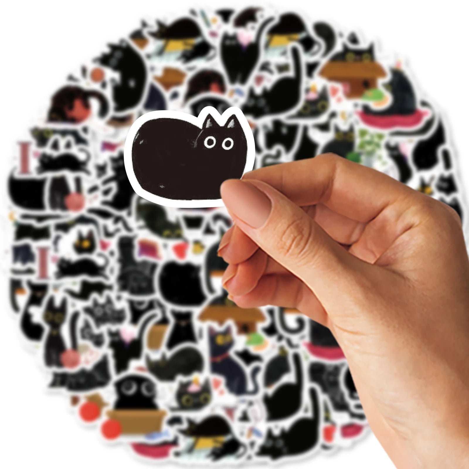 Etori Life Black Cat Stickers | 45 Waterproof DIY Stickers for Laptops and Scrapbooking detail view