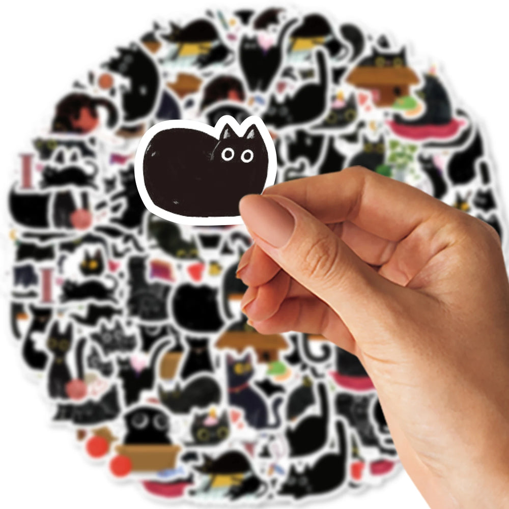 Etori Life Black Cat Stickers | 45 Waterproof DIY Stickers for Laptops and Scrapbooking detail view