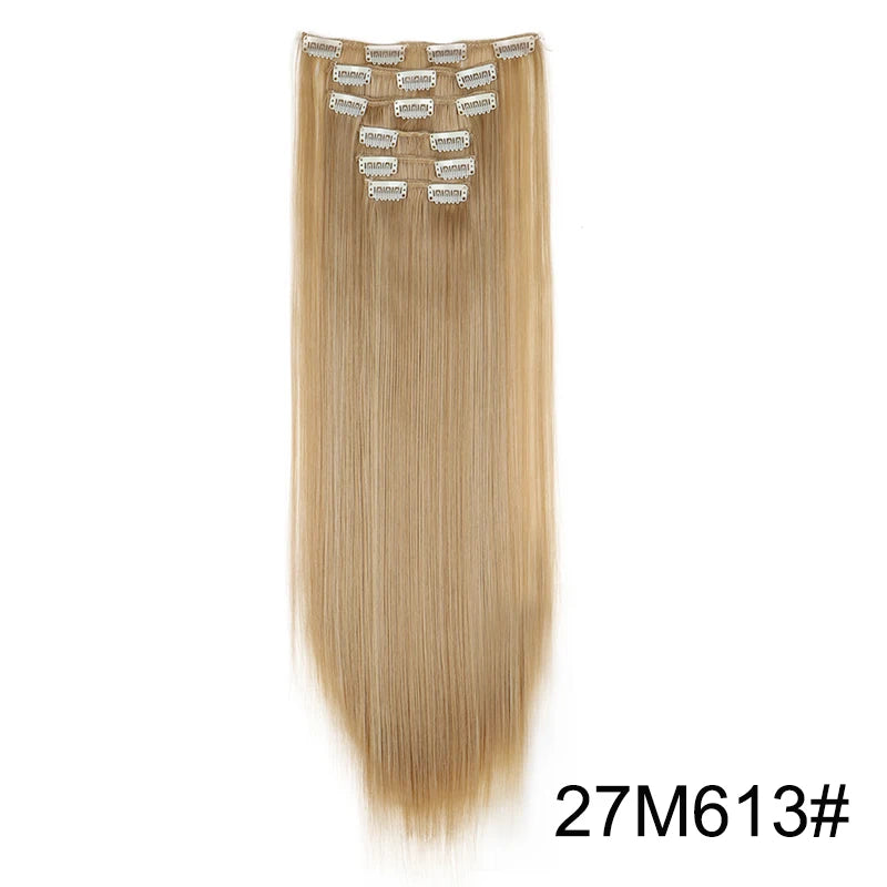 Synthetic 24 Inch Clip In Hair Extensions | Long Straight Blonde Black Heat Resistant lifestyle view