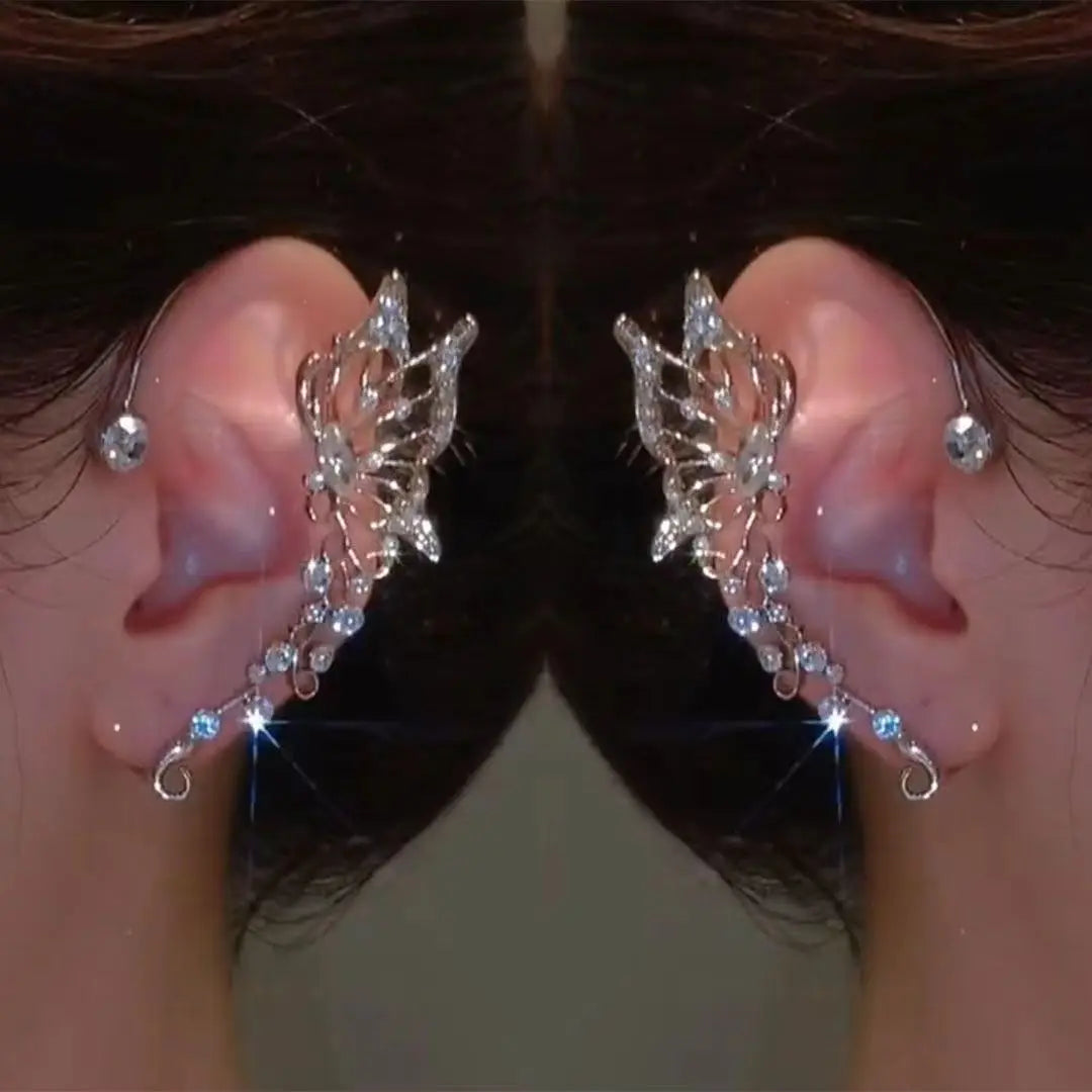 Sparkling Crystal Elf Butterfly Ear Cuff Without Piercing Clip Earrings Elegant Ear Cl close-up view
