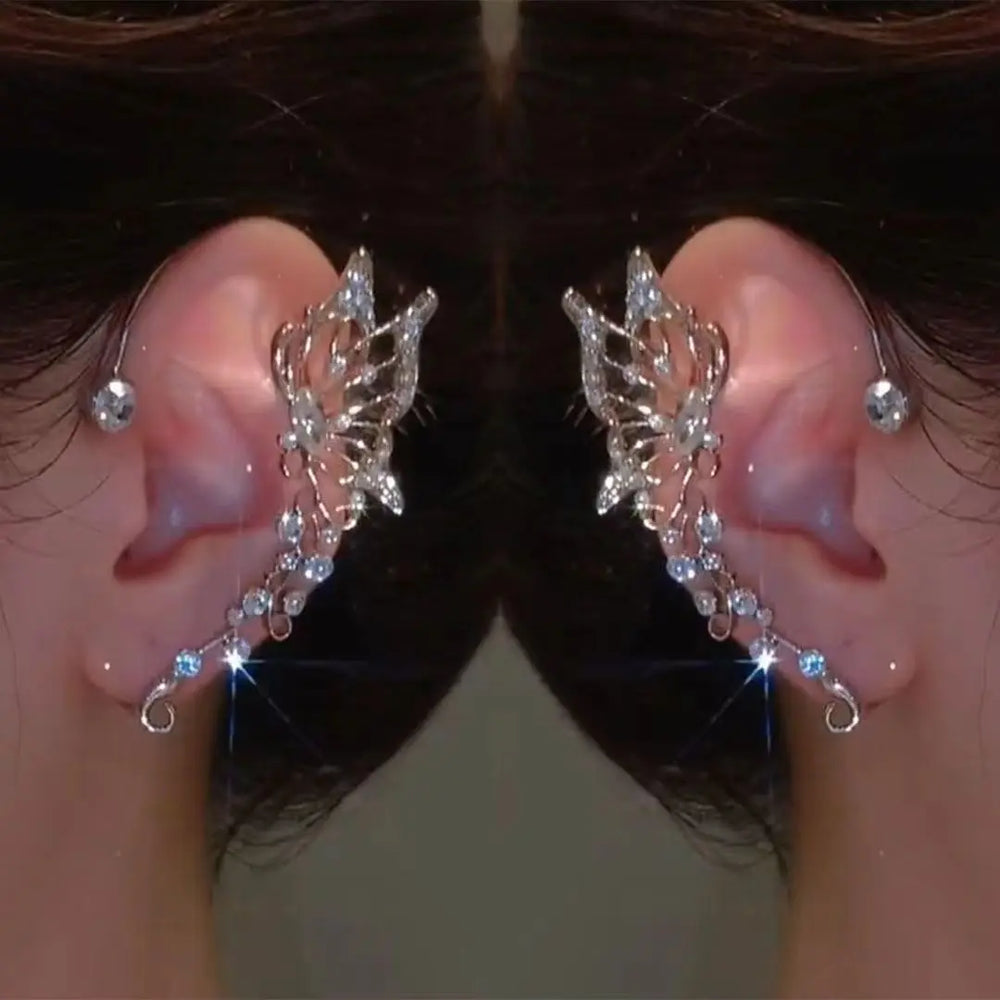 Sparkling Crystal Elf Butterfly Ear Cuff Without Piercing Clip Earrings Elegant Ear Cl close-up view