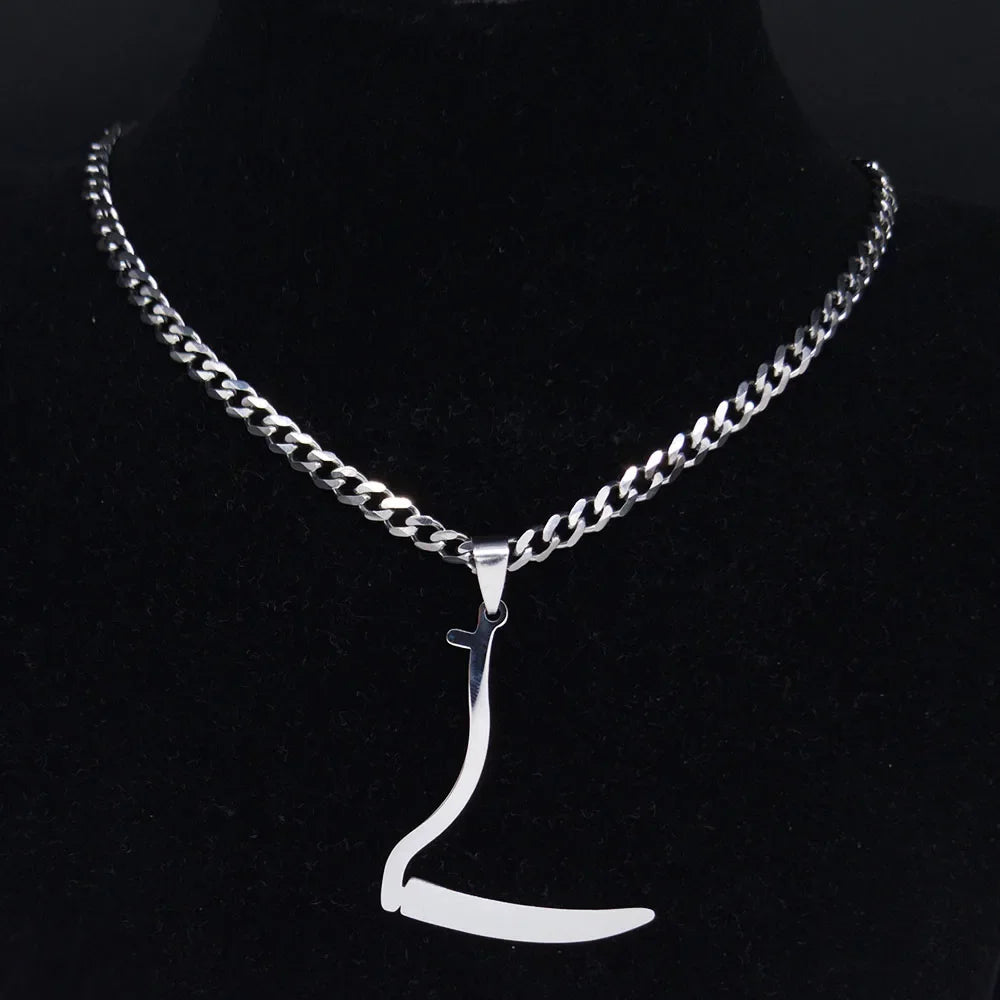 Silver Grim Reaper Sickle Pendant Necklace | Punk Stainless Steel Jewelry for Women alternate view