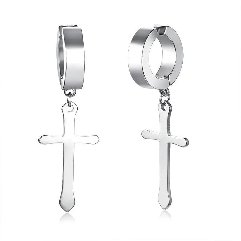 Stainless Steel Cross Earrings for Men | Religious Stud Earrings lifestyle view