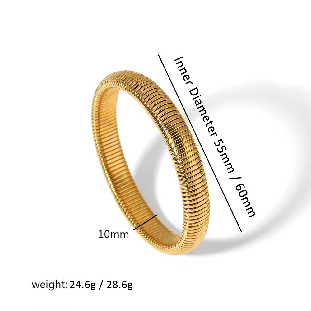 304L Stainless Steel Elastic Bracelet Women 18k Gold Plated Charm Punk Wide Chunky Me lifestyle view