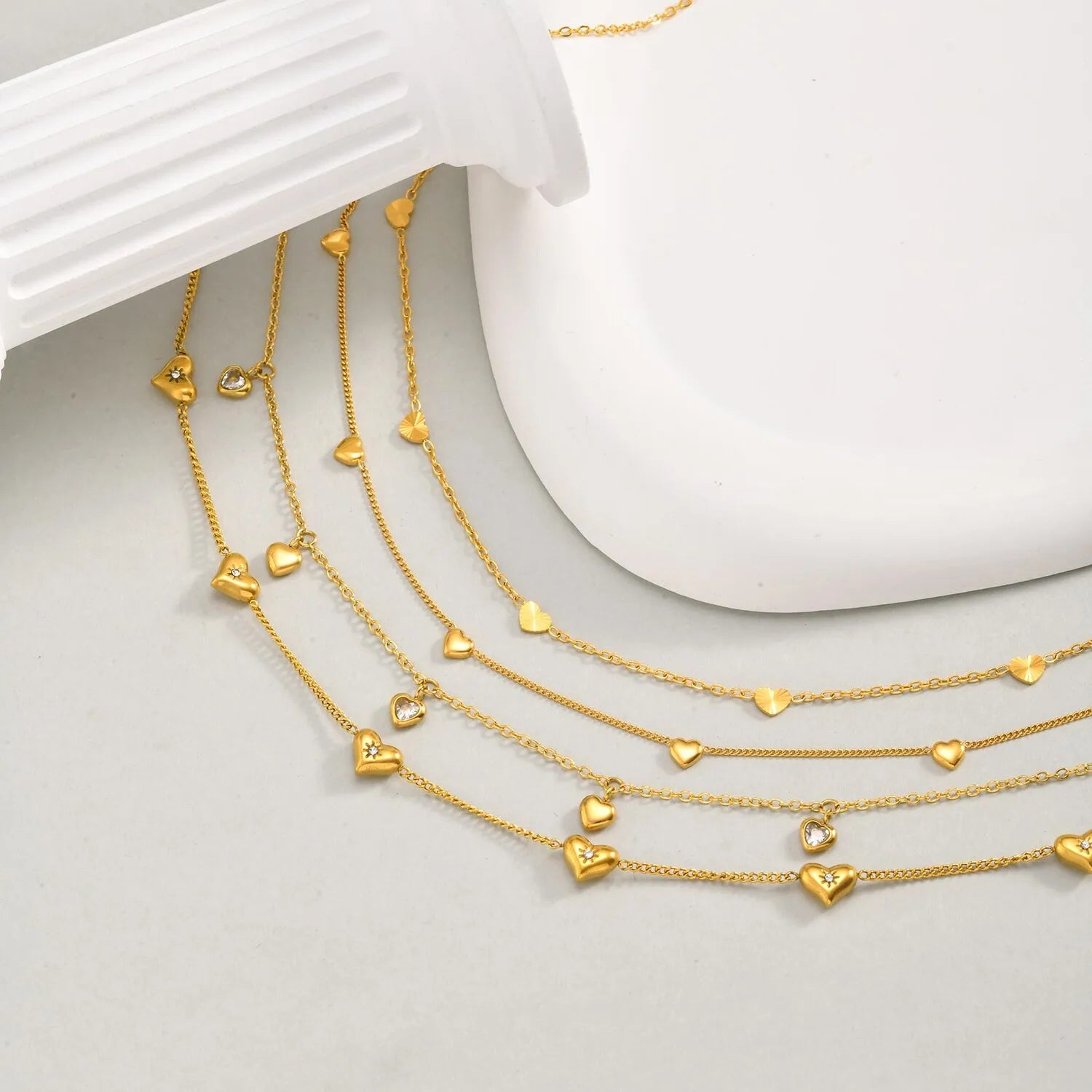 Layered Heart Pendant Necklace | Stainless Steel Minimalist Jewelry for Women detail view