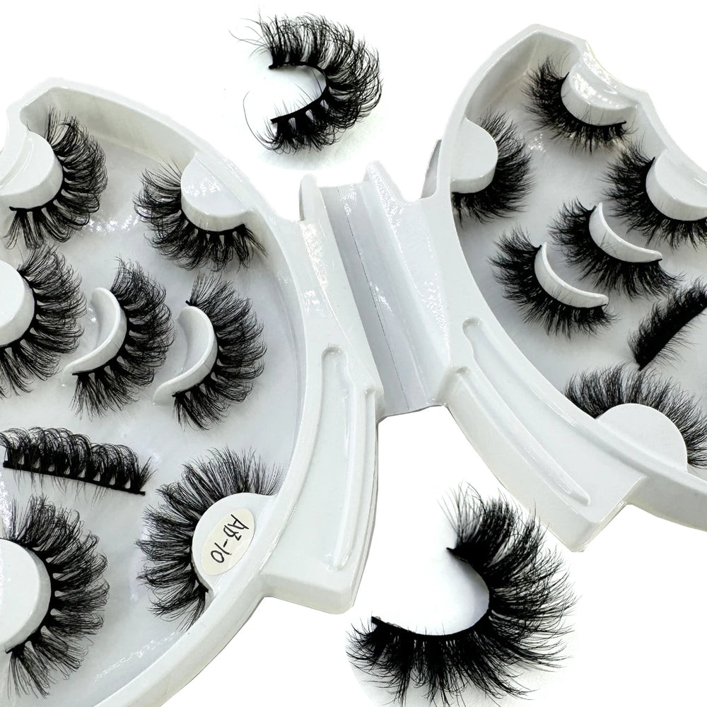 5-8 Pairs Natural Russian Striped Mink Lashes | 3D Volume Wavy False Eyelash Extens additional angle