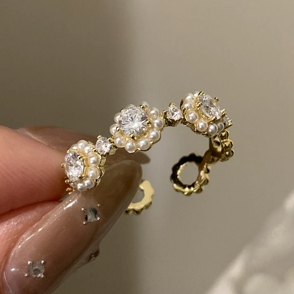 VENTFILLE 925 Sterling Silver Flower Lace Ring Korean Fashion Opening Inlaid CZ Adjus lifestyle view