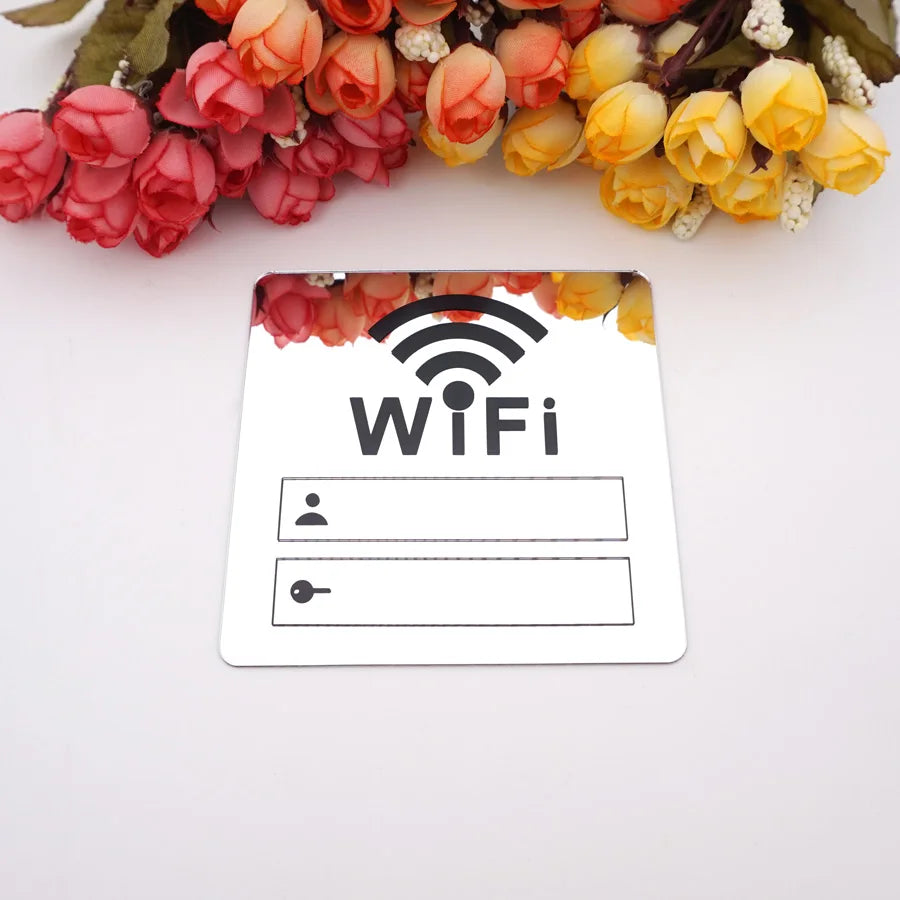 Acrylic Mirror WiFi Sign Sticker | Handwrite Account & Password Notice Board close-up view