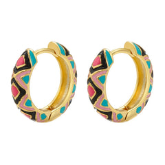 ZHUKOU Enamel Geometric hoop Earrings Fashion gold color triangle Women Round small ho close-up view