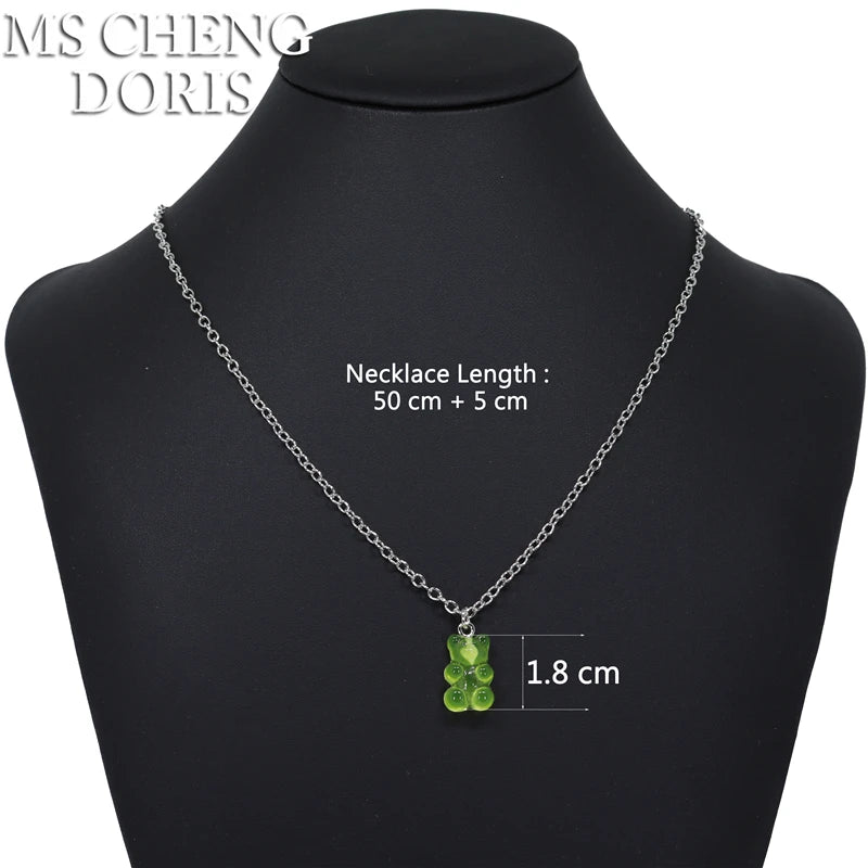 Handmade 33 Styles Colors Cute Resin Gummy Bear Chain Necklaces, Candy Color Pendant alternate view