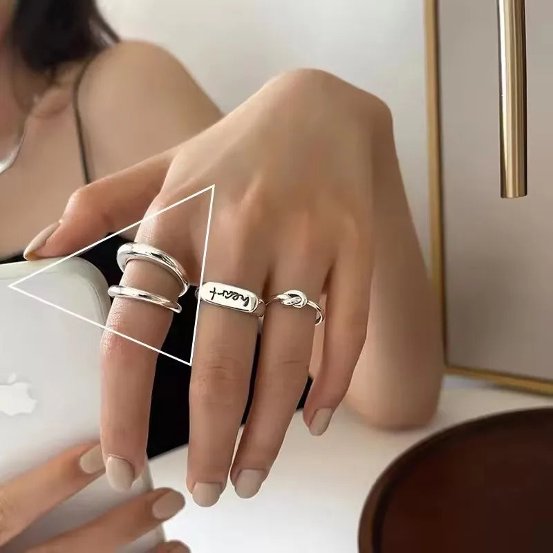 VENTFILLE 925 Sterling Silber Geometrischer Mehrschichtiger Ring mit runden Perlen | Modischer Punk-Temperament-Schmuck
