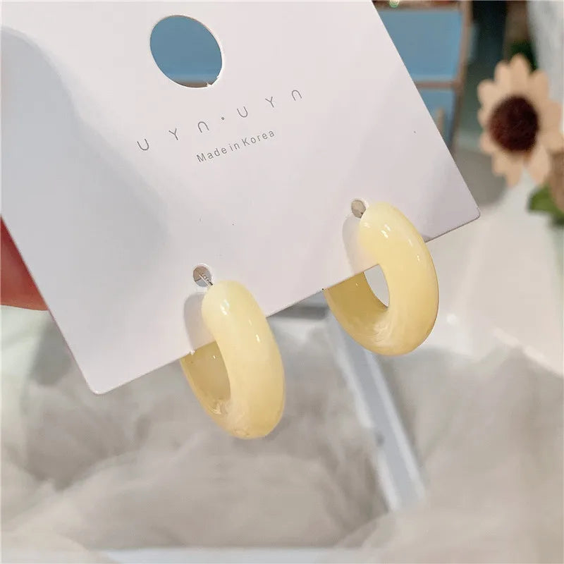 C-Shape Resin Hoop Earrings | Colorful Geometric Acrylic Jewelry for Women close-up view