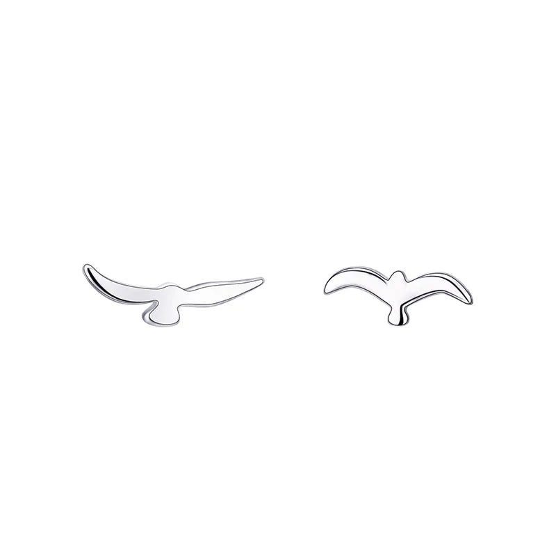 Asymmetrical Small Seagull Earrings Delicate Stylish 925 Silver Earrings Minimalist an close-up view