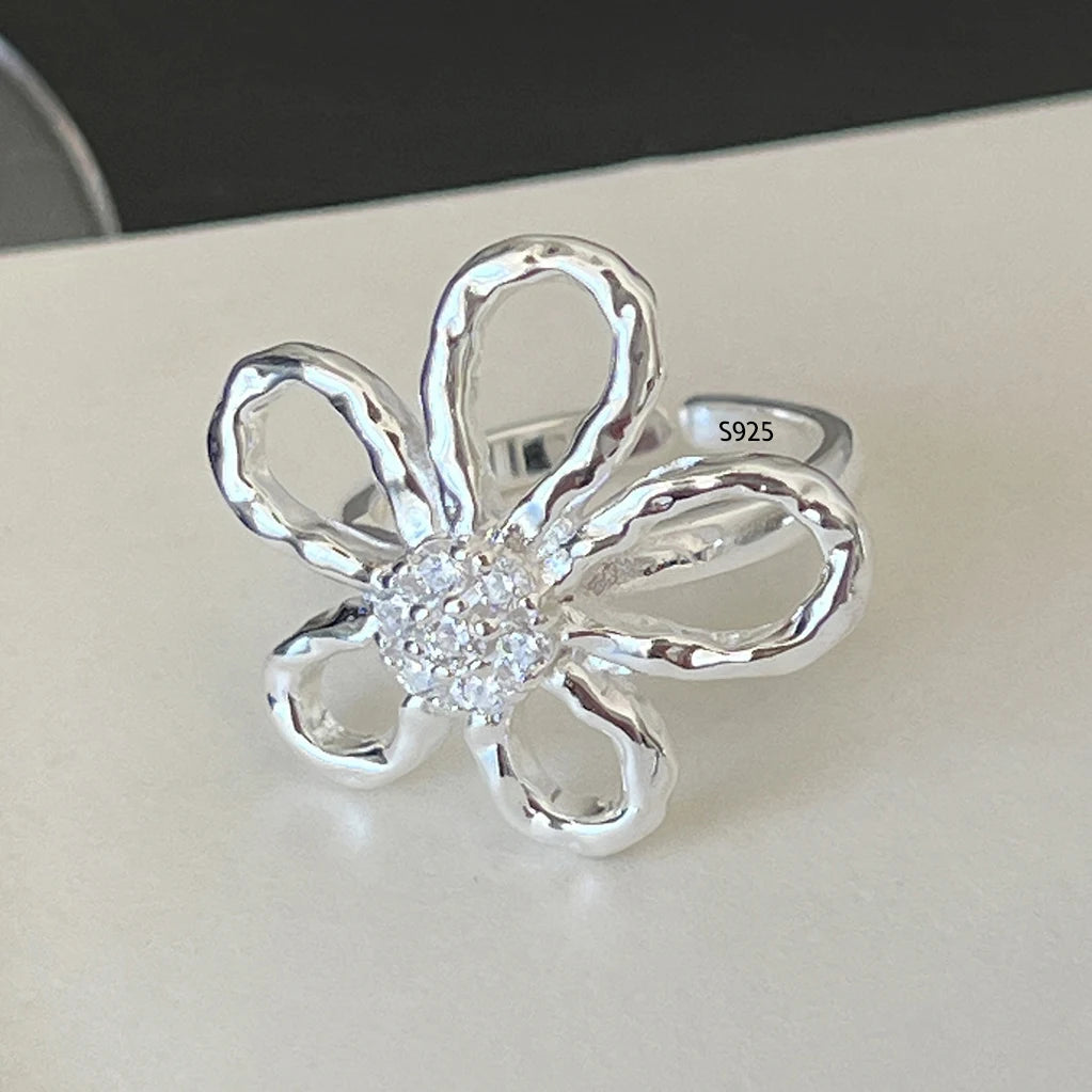 VENTFILLE 925 Sterling Silve Flower Ring for Women Gift Hollow Out Design Retro Hip H alternate view