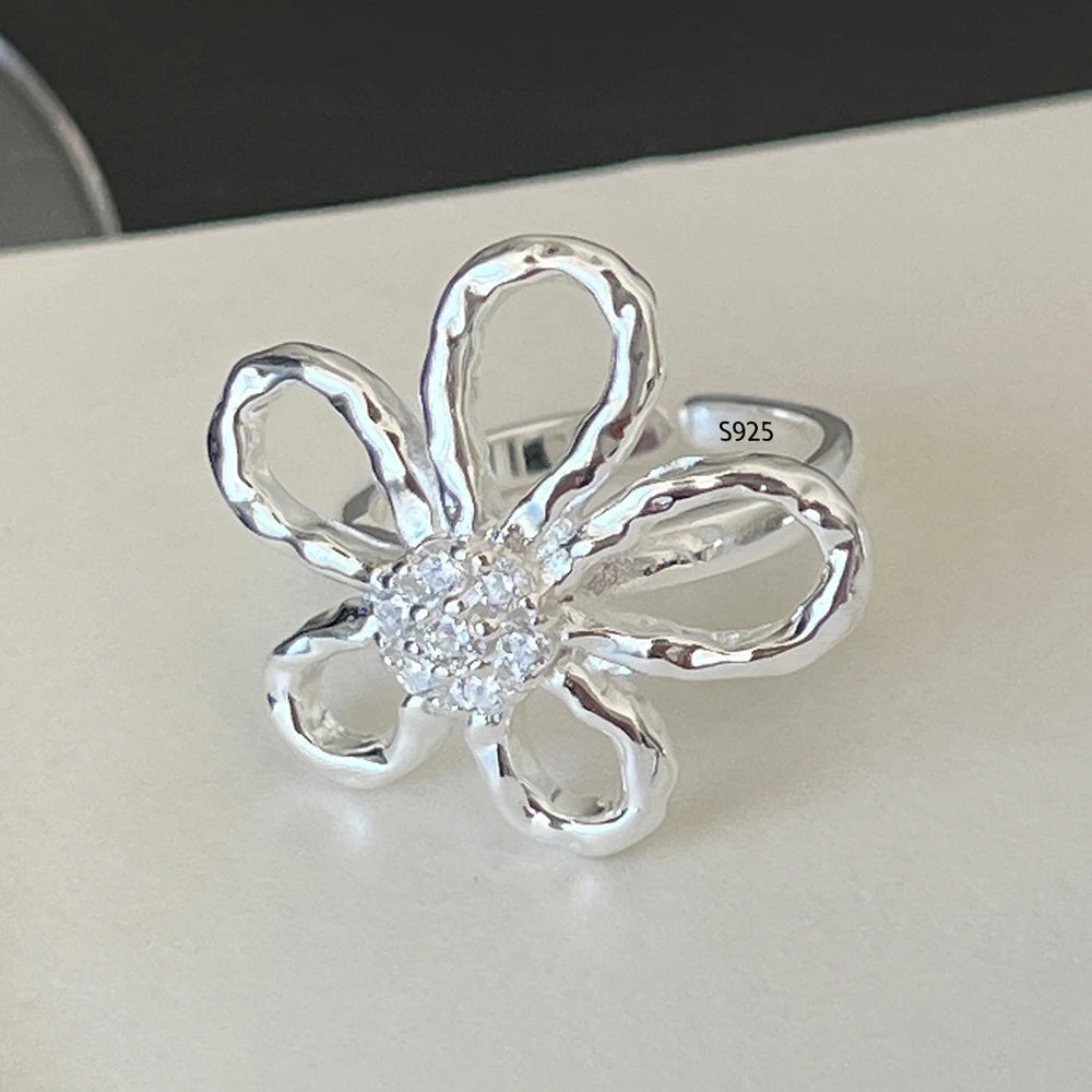 VENTFILLE 925 Sterling Silve Flower Ring for Women Gift Hollow Out Design Retro Hip H alternate view