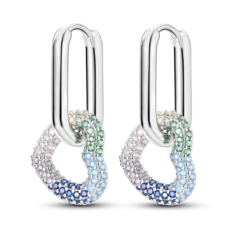 Hot Sale 925 Sterling Silver Heart Earrings Fit Original Charms Hoop Earrings For Women Girls Stud Earring Fine Jewelry Gifts