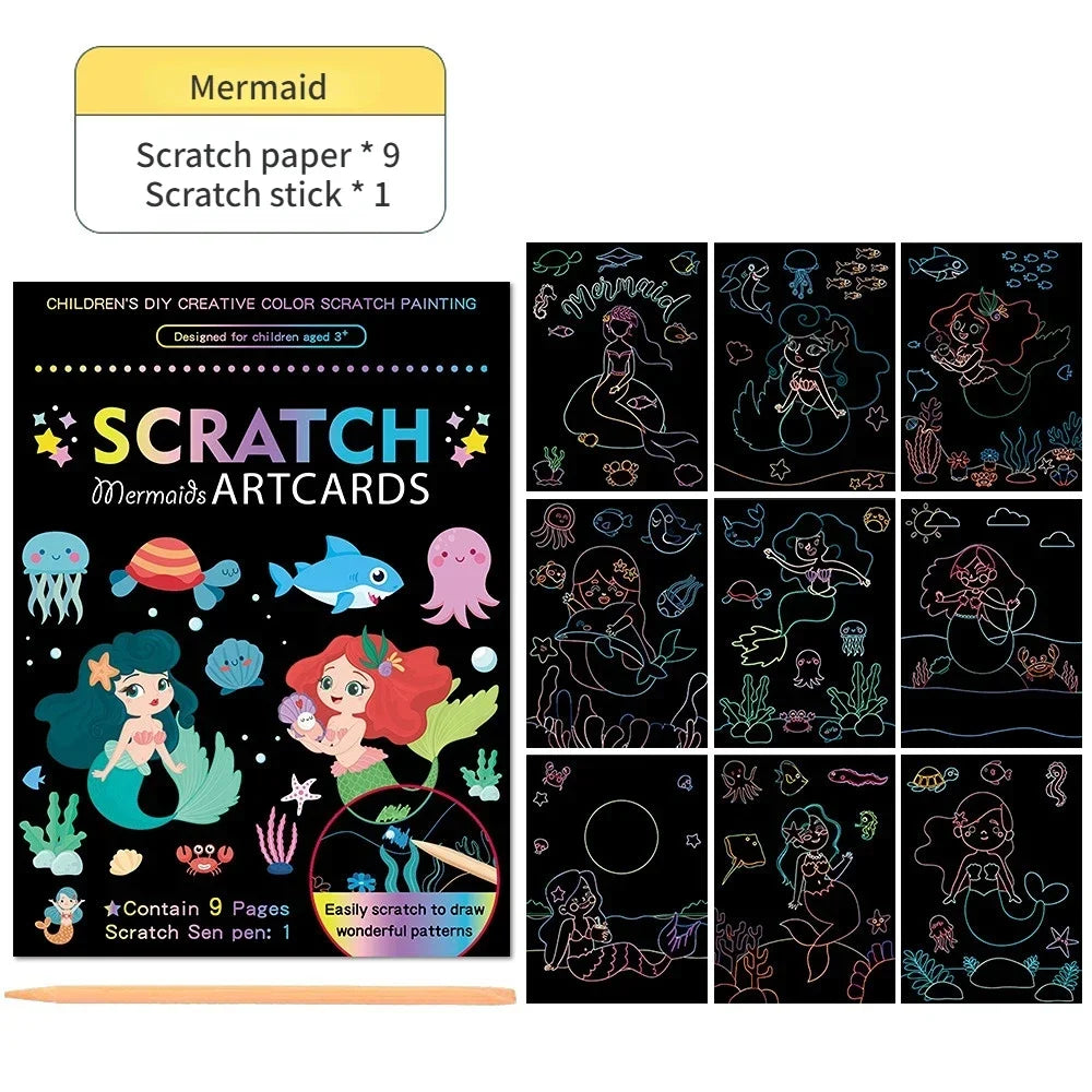 Magic Rainbow Color Scratch Art Painting Paper Card Kit Cartoon Drawing Board Colorin alternate view