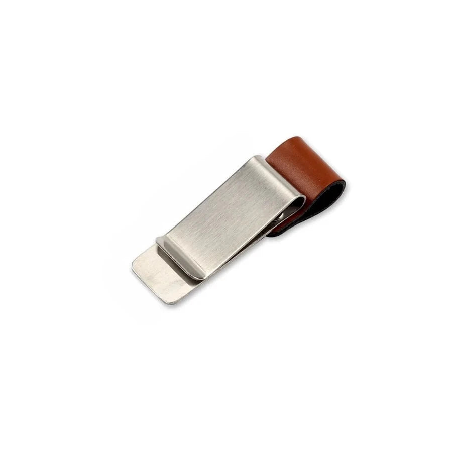 Handmade Leather Brass Stainless Steel Pen Holder Clip Journal Notebook Paper Folder alternate view