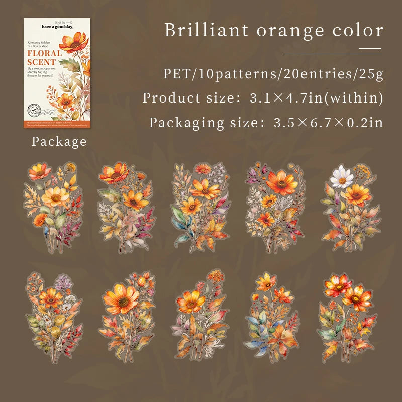 20pcs Floral Scent Vintage Flower Stickers | Creative DIY Journal Garden Label Pack detail view