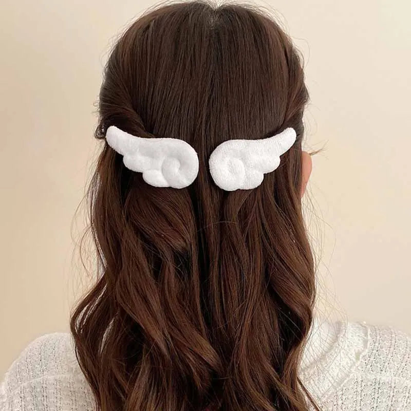 2Pcs Angel Hair Clips Girls Kids Cartoon Plush Pins Barrette White Wing Hair Hoop Chr alternate view