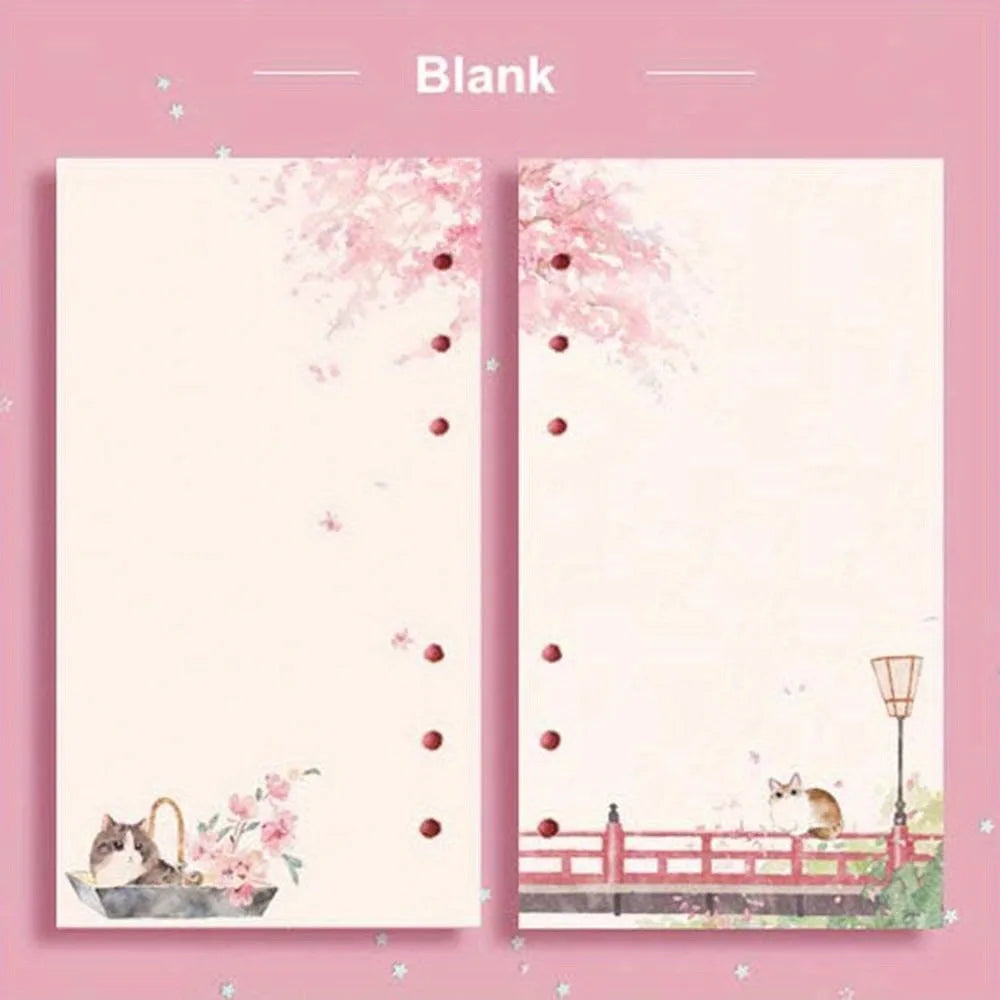 80 Sheets A6 Loose Leaf Paper Notebook Replace Paper with Kawaii Cat Sakura Design Lin close-up view