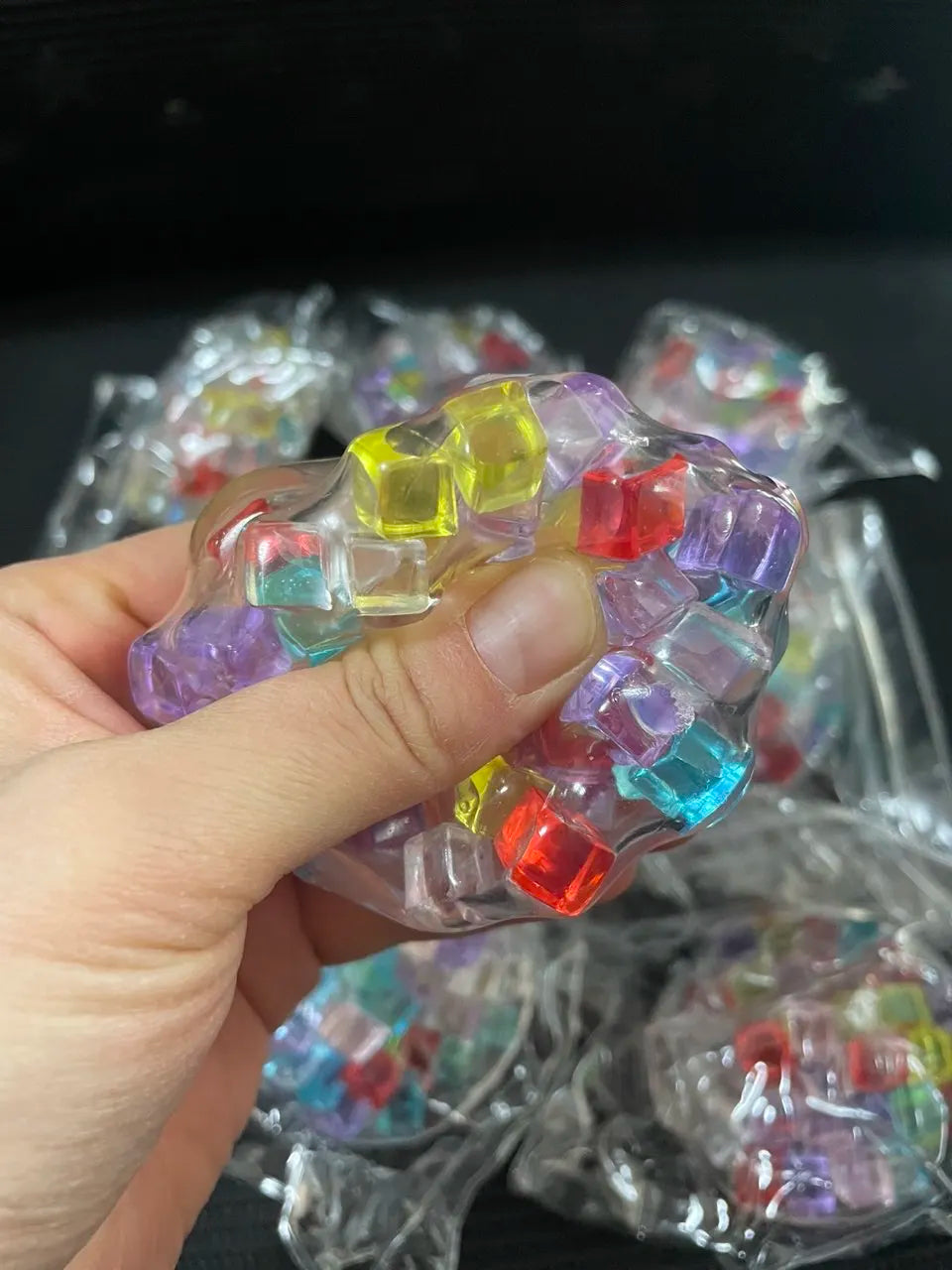 Rainbow Cube Stress Ball TPR Bead Pressure Reducing Decompression Pinch Ball for Child close-up view