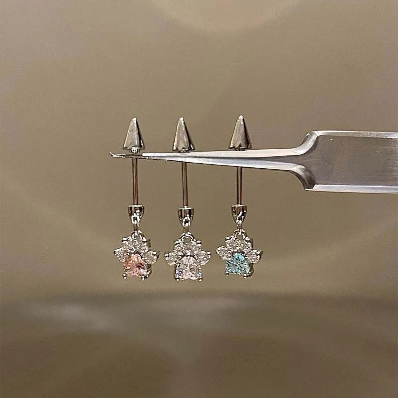 Stainless Steel Crystal Cat Claw Ear Bone Nail for Women Sweet Cute Shiny Zircon He additional angle
