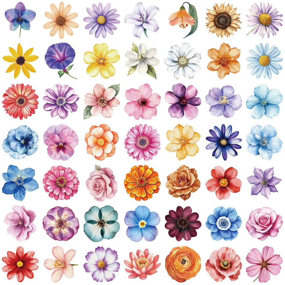 50Pcs Transparent Cartoon Floral Stickers | Waterproof PET Decor for Journals, Guit additional angle