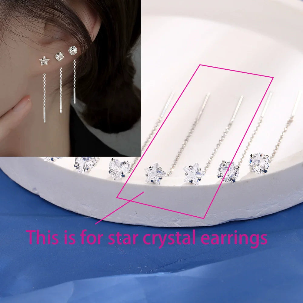 Ventfille 925 Sterling Silver Star Earring for Women Girl Simple Tassels Chain Fash additional angle