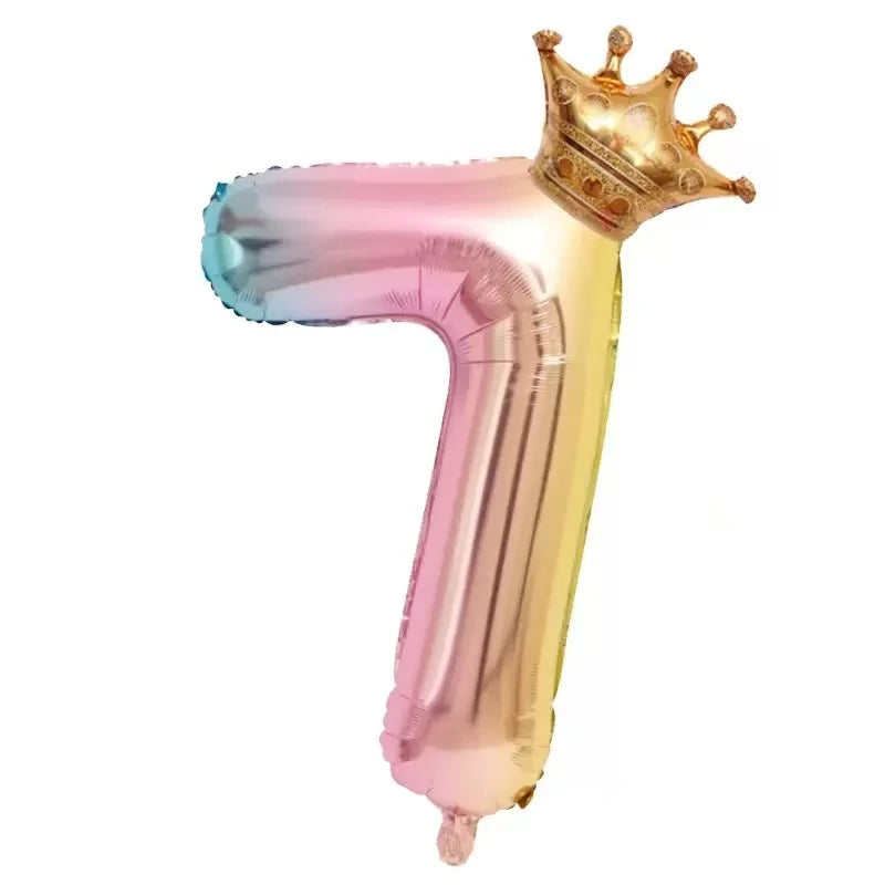 32inch Rainbow Crown Number Foil Balloon Birthday alternate view