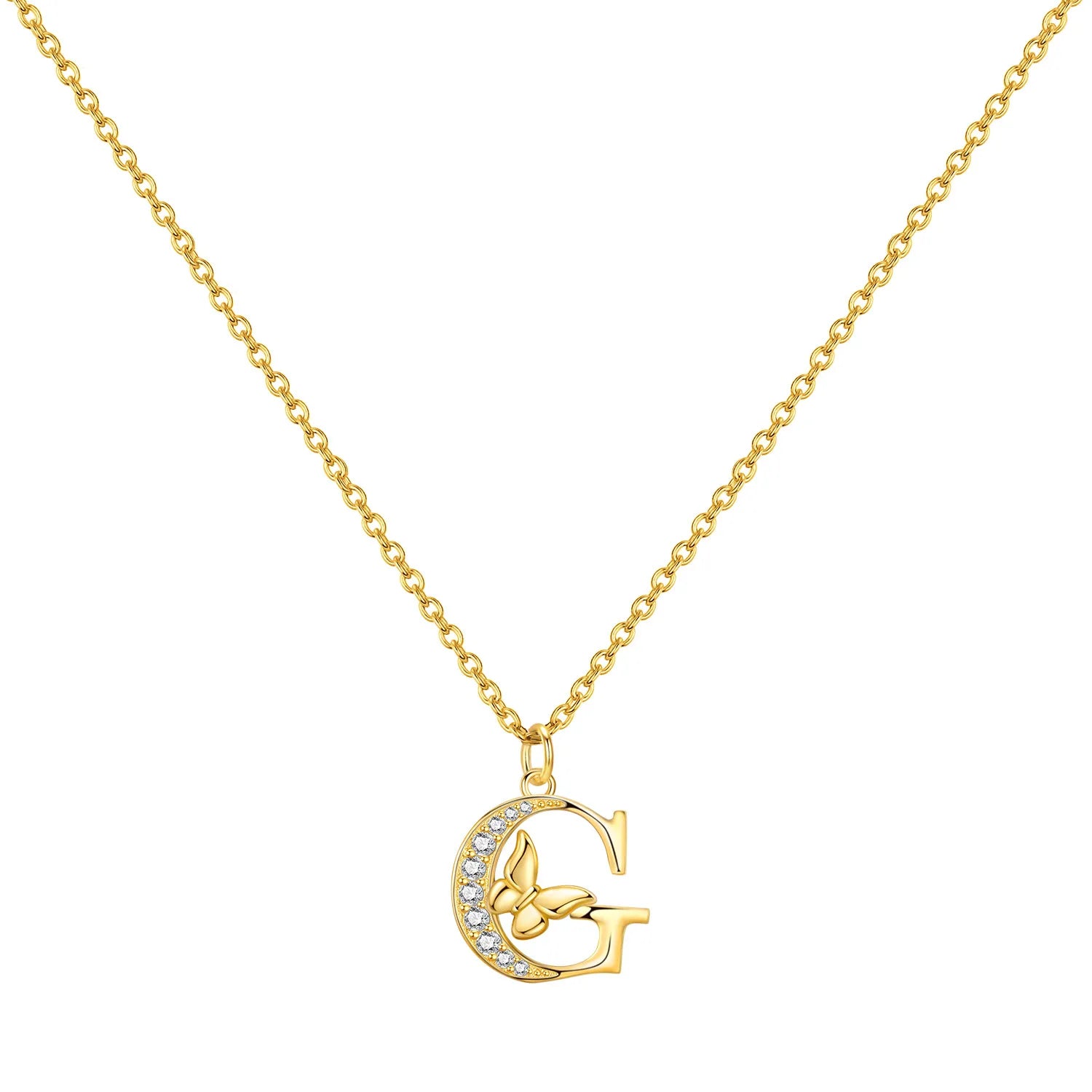 925 Sterling Silver Butterfly Initial Necklace | 26 Letter Y-Shaped Pendant for Women close-up view