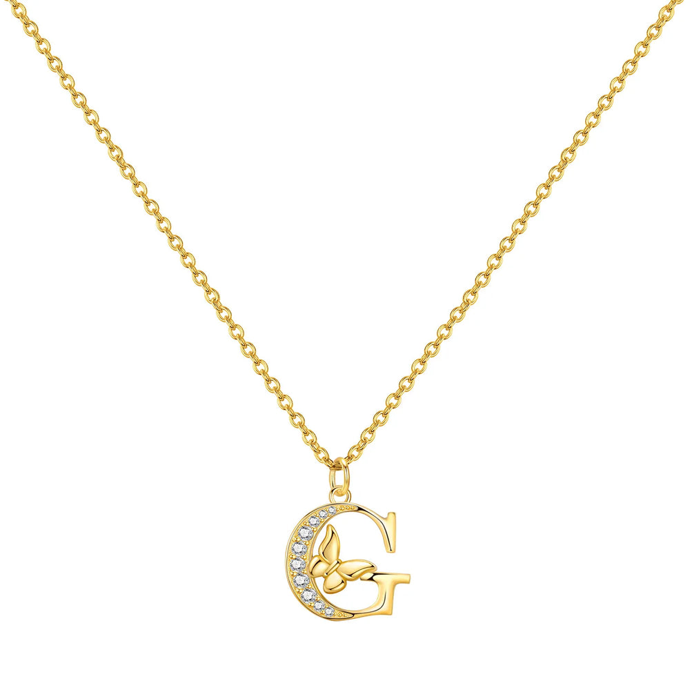 925 Sterling Silver Butterfly Initial Necklace | 26 Letter Y-Shaped Pendant for Women close-up view