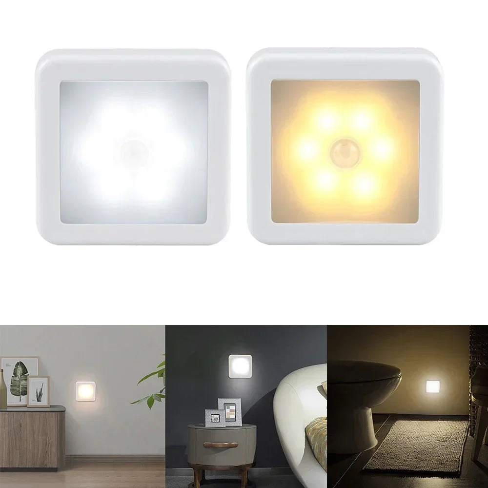6LED Motion Sensor Night Light | Wireless Battery Operated Puck Lamp for Closet, Stair close-up view
