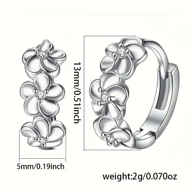 925 Sterling Silver Exquisite Camellia Pattern Hoop Earrings Cute Elegant Style Delic lifestyle view