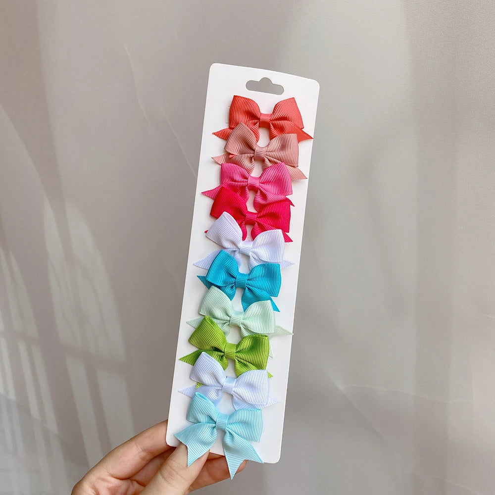 10Pcs/Set Solid Color Kids Bows Hair Clips for Baby Girls Handmade Ribbon Bowknot H additional angle