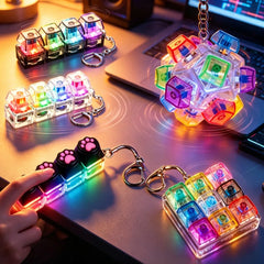 LED Light-Up Keychain Keyboard Clickable Button Fidget Toy for Stress Anxiety Relief Portable Desk A