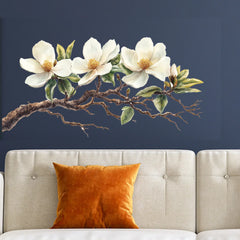 Elegant White Magnolia Blossom Wall Decal | Self-Adhesive Removable PVC Sticker alternate view