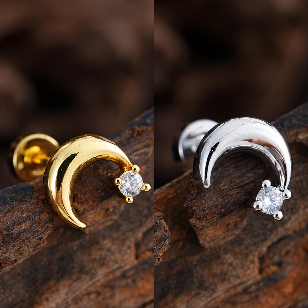 1pcs Crystals Zircon Ear Studs Smiling Crown Star-Style Earring Piercing Oreja Stainless Helix Cartilage Tragus Lobe Piercing