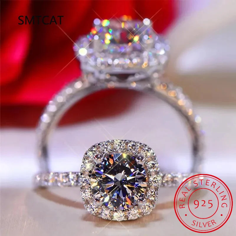 100% Moissanite Rings 1CT 2CT 3CT Brilliant Diamond Halo Engagement Rings For Women Girls Promise Gi
