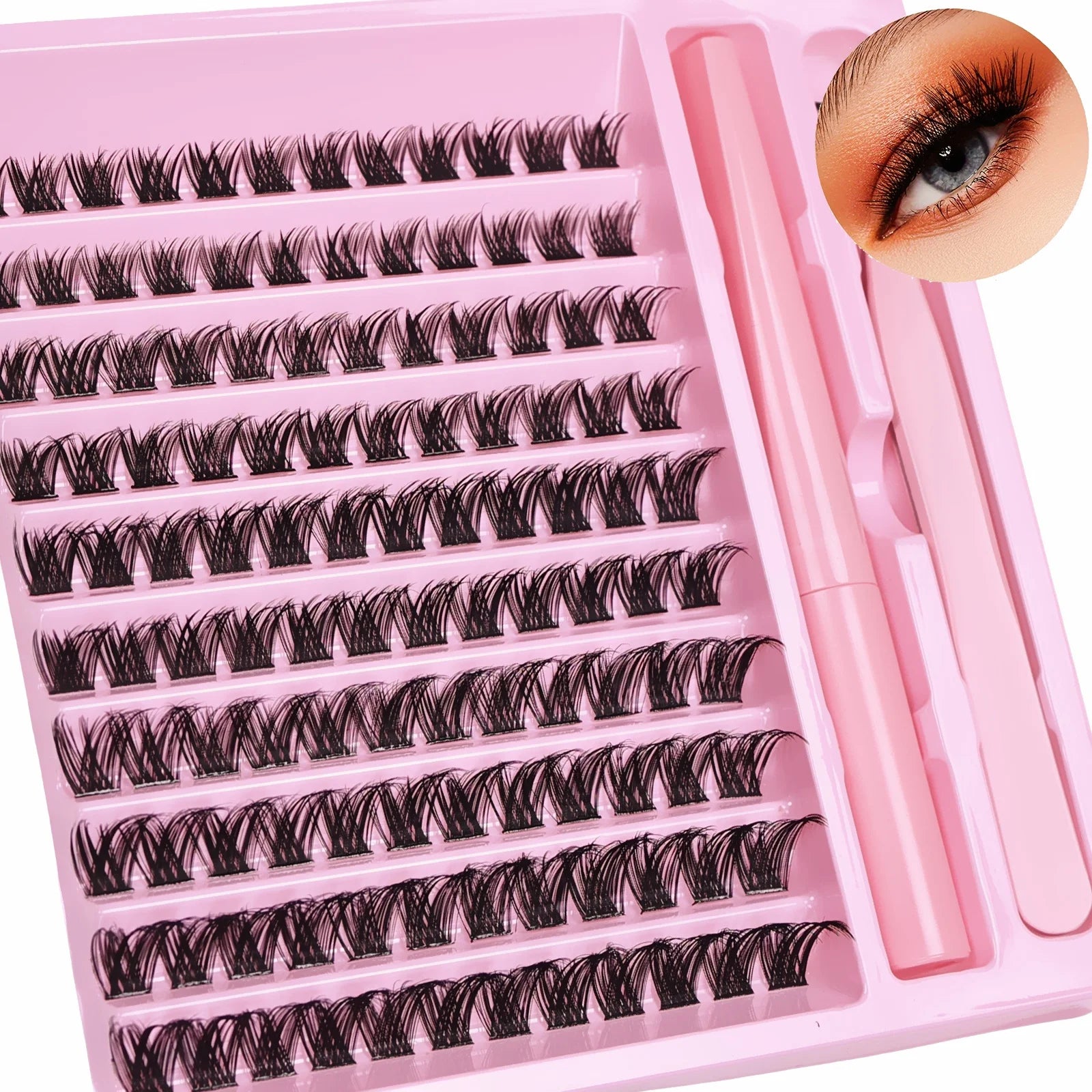 DIY Individual Lash Clusters Kit, Wispy D Curl False Eyelashes Complete Extension Set with Lash Bond Easy to Apply