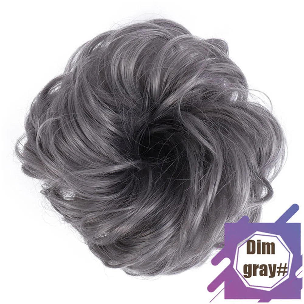Synthetic Messy Hair Bun Chignon Scrunchies Fake Hair Band Braid Elastic Hairpiece Tai close-up view