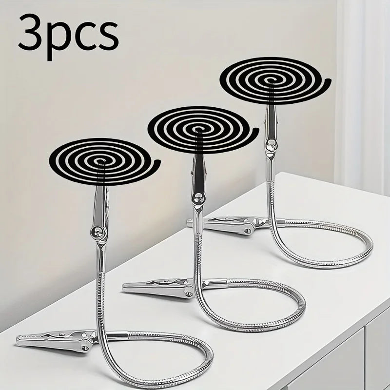 3pcs Stainless Steel Portable Vertical Mosquito Coil Holder Stand | Adjustable Dual Alligator Clips,