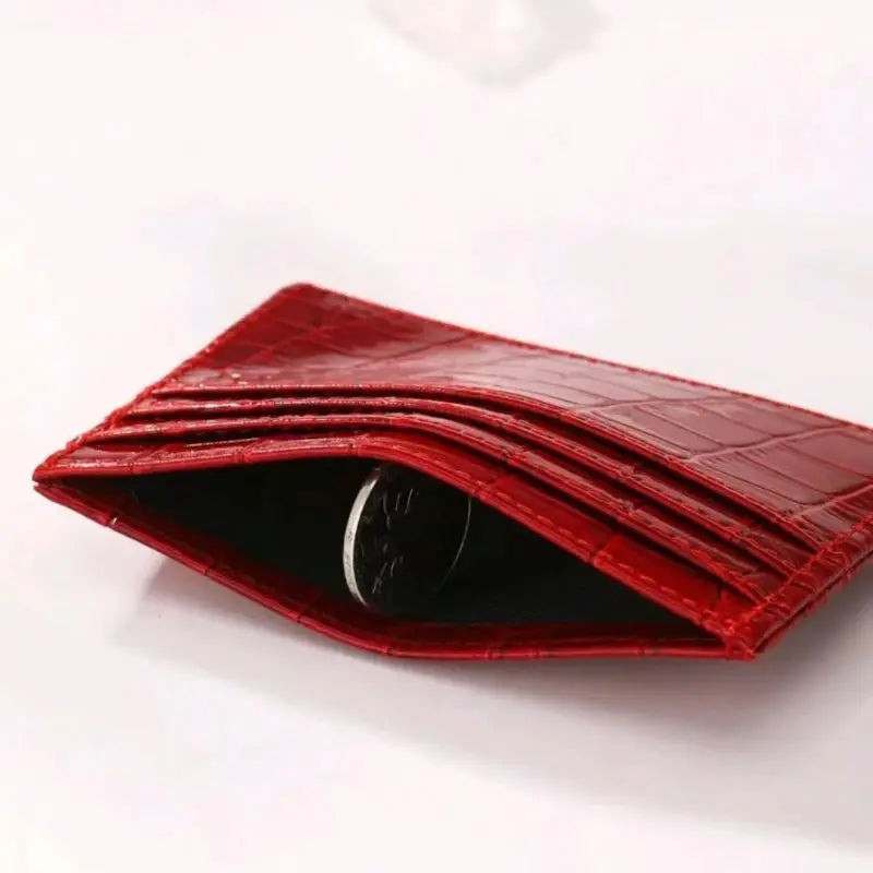 Crocodile Candy Color PU Leather Slim Credit Card Holder | Compact Wallet for Women a alternate view