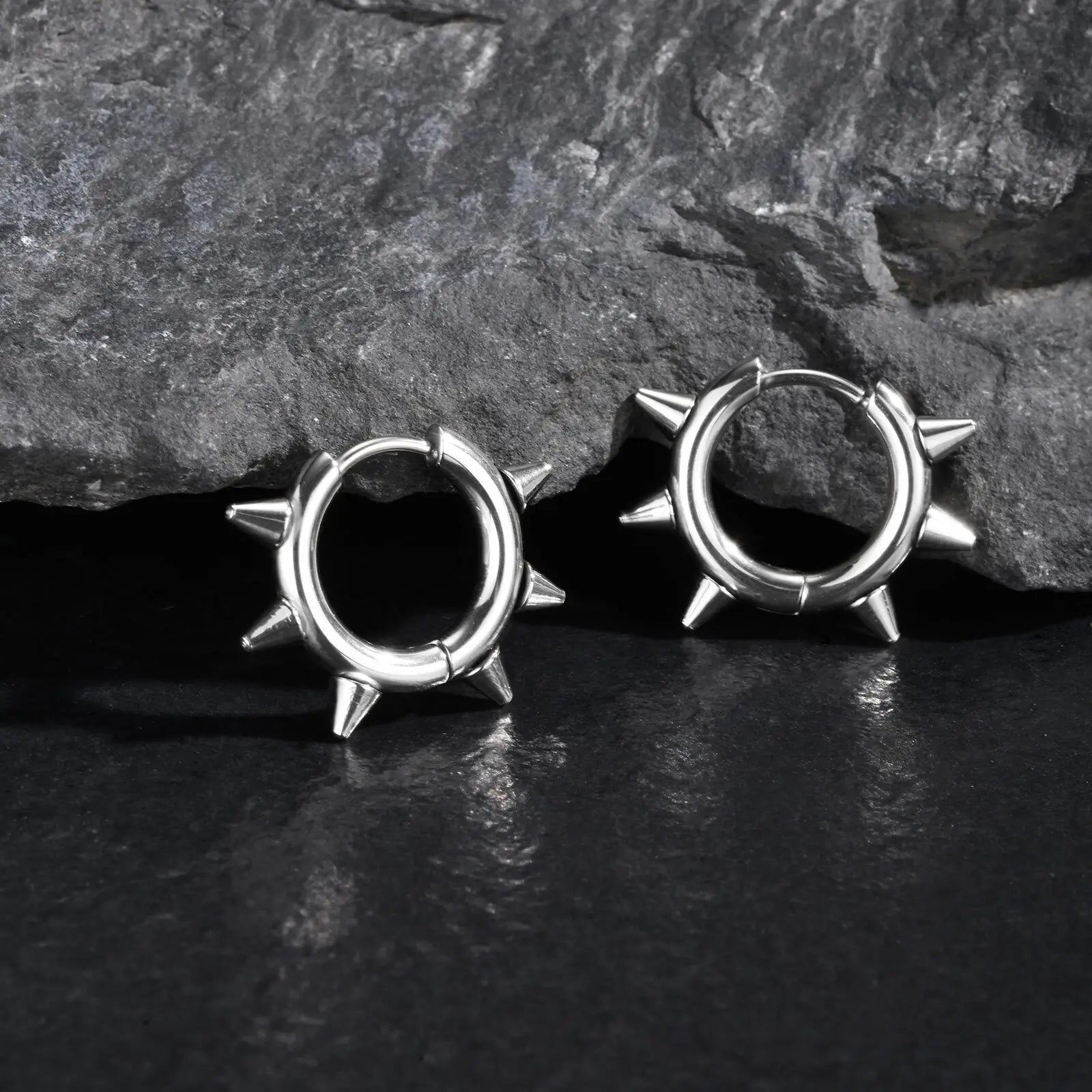 Stainless Steel Rivet Hoop Earrings for Men | Waterproof and Hypoallergenic Circle Ea alternate view