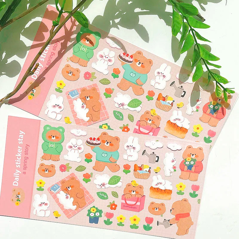 Korean Import Original BONITO Kawaii Rabbit Bear Spring Date Paper Stickers Scrapbooking Diy Journal
