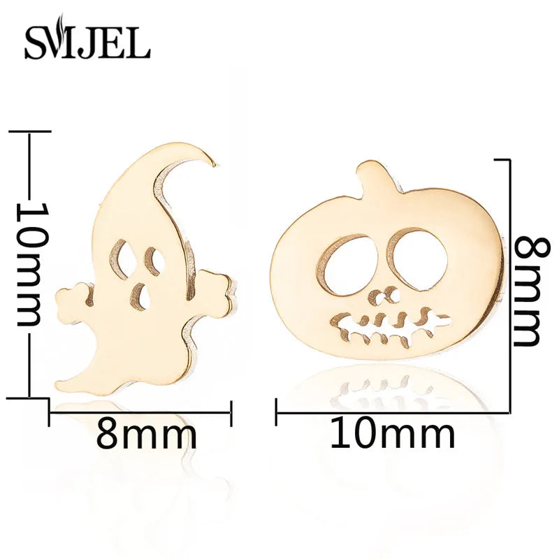 Punk Halloween Earring Black Stainless Steel Ghost Pirate Skull Stud Earrings Women Me close-up view